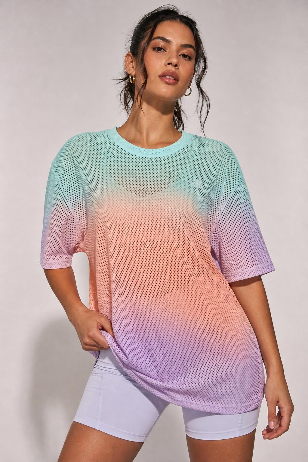 Tri-Tone Mesh Oversized Shirt in Mint · Peach · Lilac